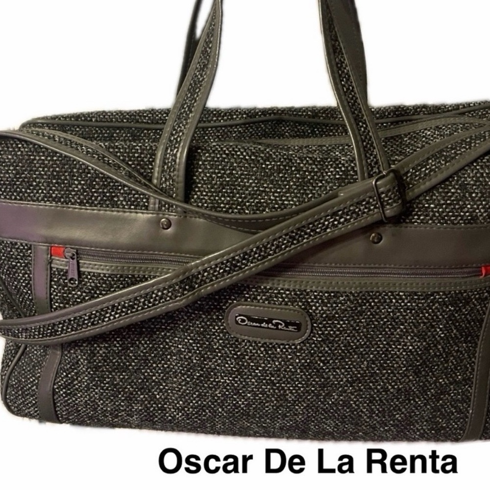 Oscar de la Renta Charcoal Tweed Duffel Bag